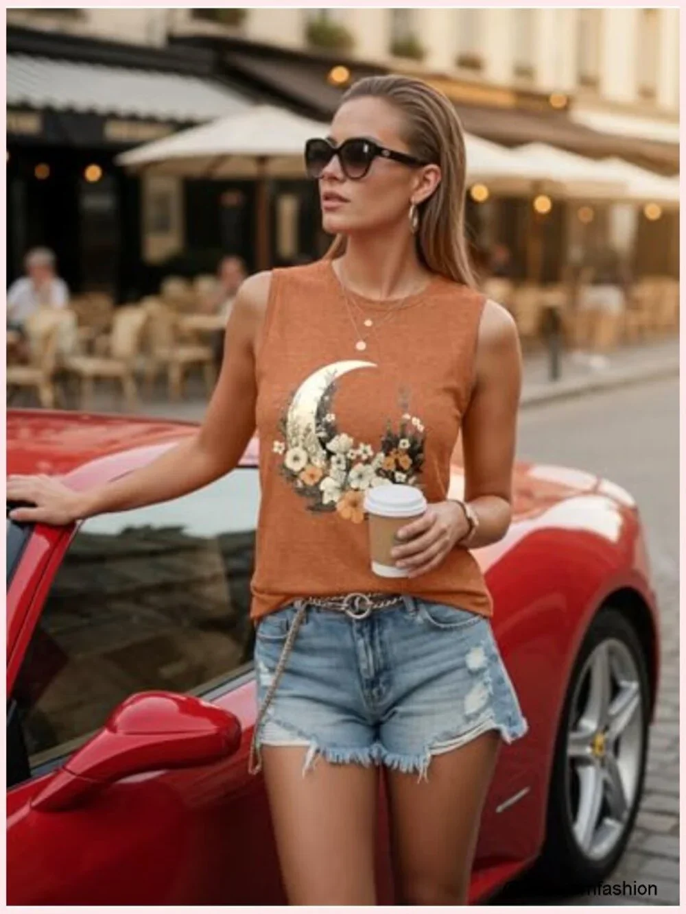 Sleeveless Crewneck Graphic Tank Top - Loose Fit Summer Blouse